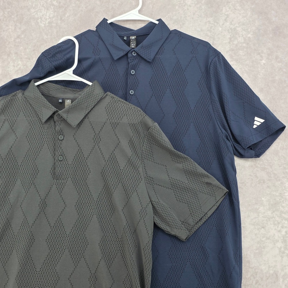 Adidas Golf Polo Shirts Mens XL Diamond Jacquard Navy Blue Olive Green Lot of 2
